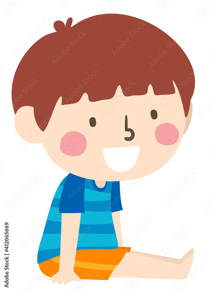 Kid Boy Position Long Sit Side View Illustration Kid Boy Position Long Sit Side View Illustration
