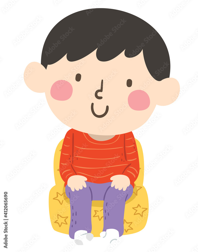 Kid Boy Position Short Sitting Illustration Kid Boy Position Short Sitting Illustration