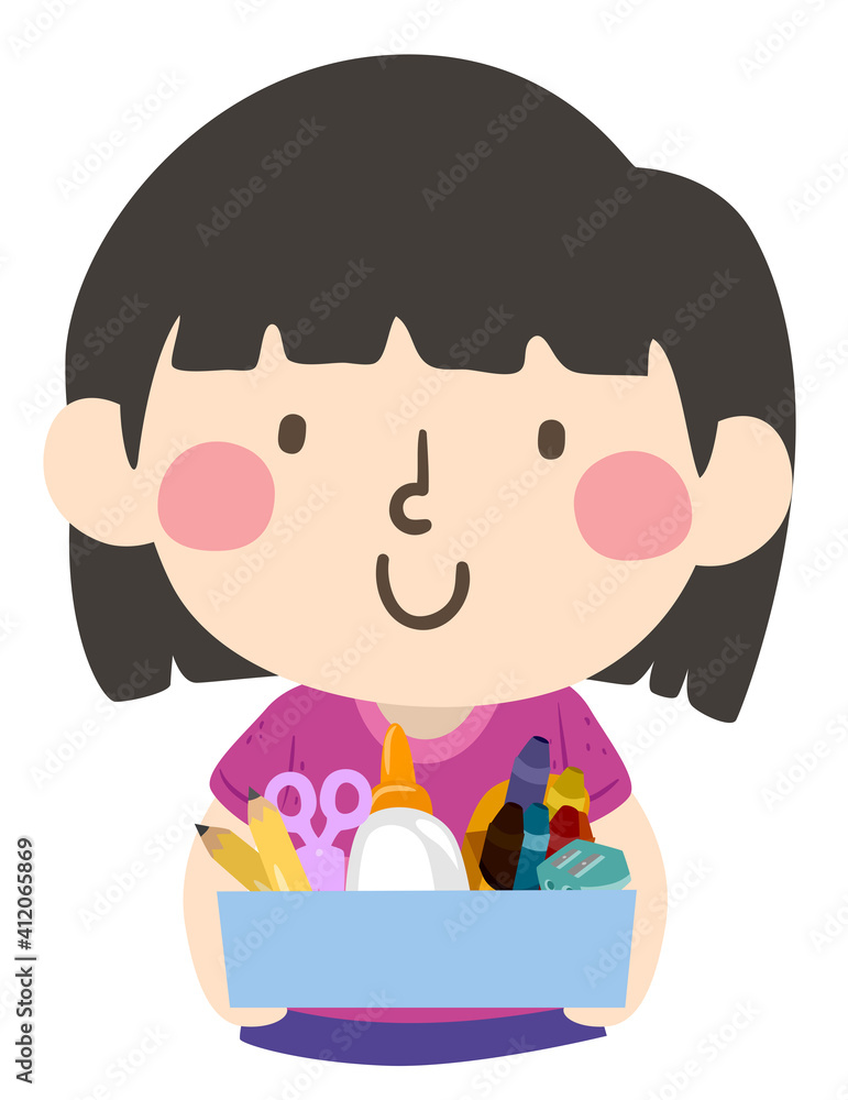 Kid Girl Class Supplies Collector Illustration Kid Girl Class Supplies Collector Illustration