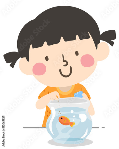Kid Girl Class Pet Helper Illustration