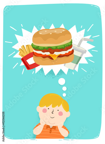 Kid Boy Fat Think Junk Food...