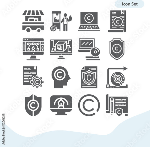 Simple set of proprietary related filled icons.