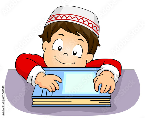 Kid Boy Muslim Borrow Table Book Illustration