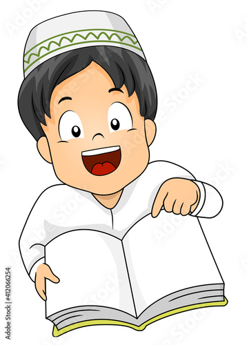 Kid Boy Muslim Open Book Illustration