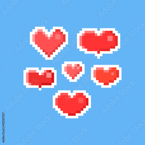 Pixel art set of valentine's heart sticker.