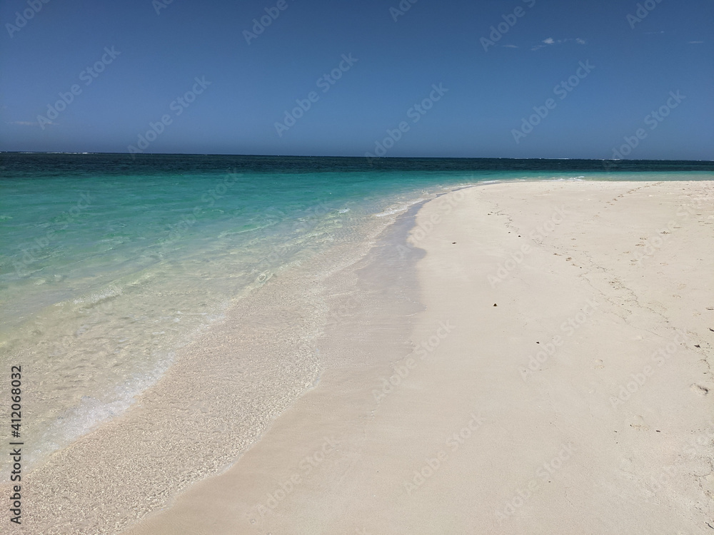 Turquoise water and white sandy beach