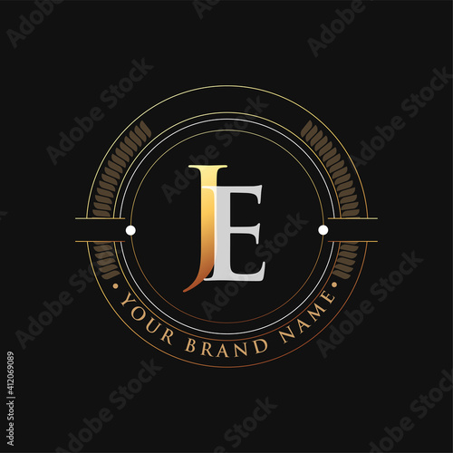 Quadro em tela initial letter logo JE gold and white color, with stamp and circle object, Vector logo design template elements for your business or company identity
