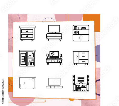 Simple set of 9 icons related to planning board