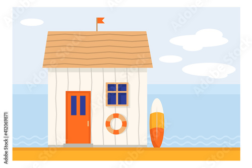 Wooden beach bungalow at the seaside vector