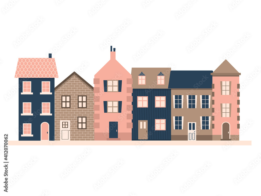 Row of different houses at the street