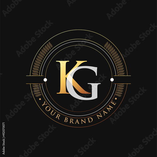 initial letter logo KG gold and white color, with stamp and circle object, Vector logo design template elements for your business or company identity.