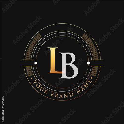 initial letter logo LB gold and white color, with stamp and circle object, Vector logo design template elements for your business or company identity.