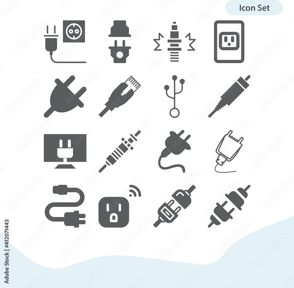 Simple set of ignition system related filled icons.