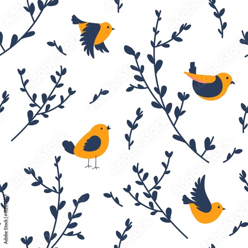Photography Spring birds sitting on branches chirping vector
