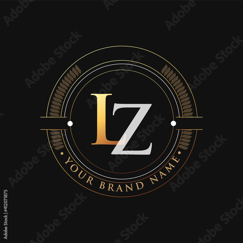 initial letter logo LZ gold and white color, with stamp and circle object, Vector logo design template elements for your business or company identity. photo