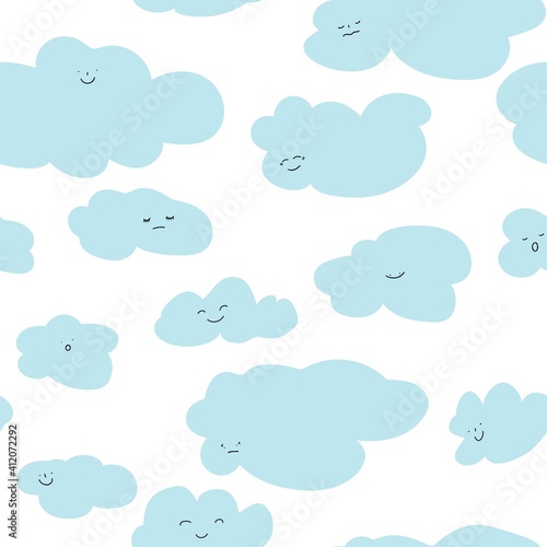 Flying cloud character with face seamless pattern