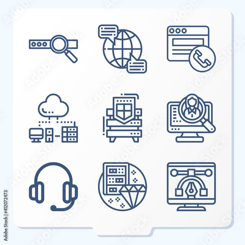 Simple set of 9 icons related to computer network