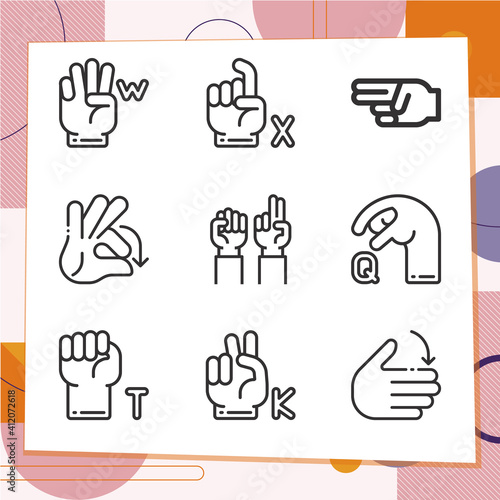 Simple set of 9 icons related to linguistic process