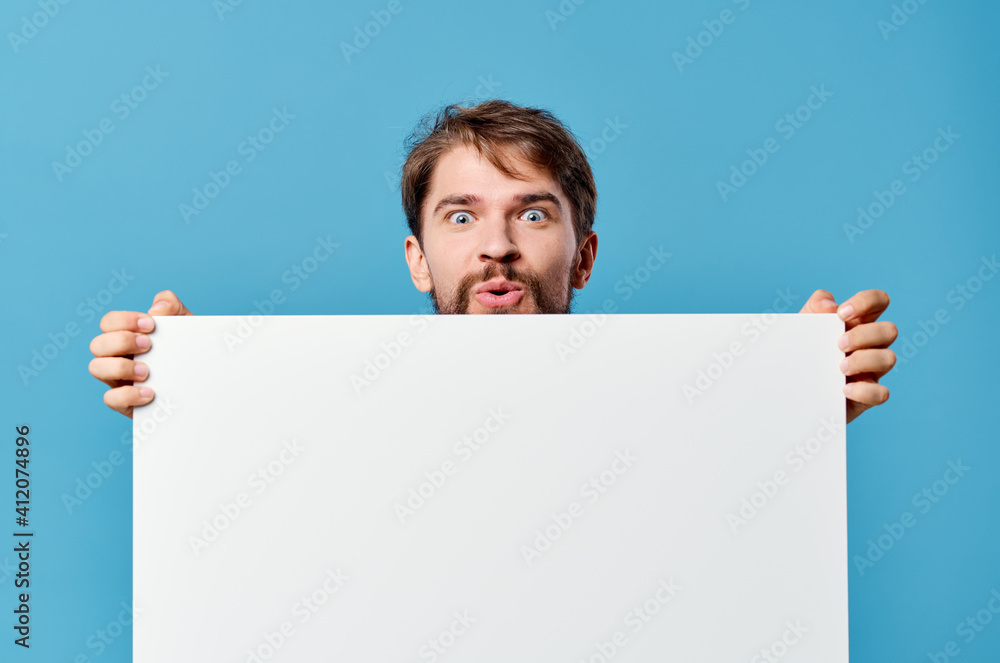 emotional bearded man advertising billboard presentation official cropped view emotional bearded man advertising billboard presentation official cropped view
