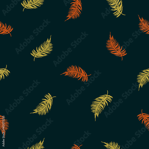 Vector seamless pattern of tropical fern leaves on dark green. Beautiful print with exotic plants. Botanical design of fabrics, wallpapers for natural cosmetics, perfumes, women's products.