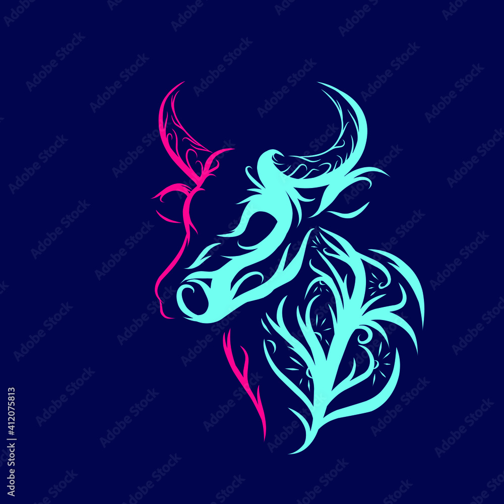 Ox cow buffalo Line. Pop Art logo. Colorful design with dark background. Abstract vector illustration.