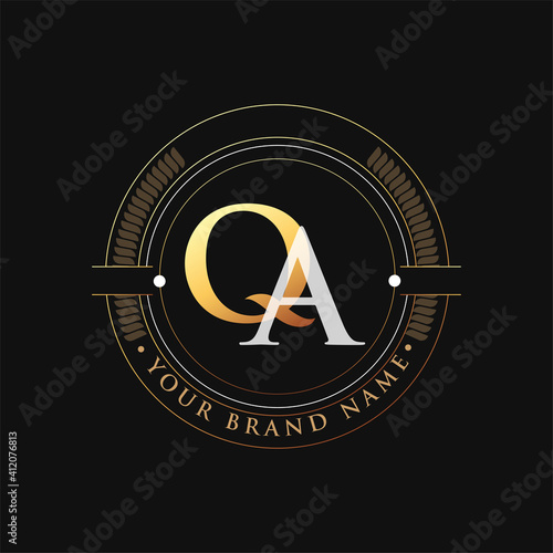 initial letter logo QA gold and white color, with stamp and circle object, Vector logo design template elements for your business or company identity.