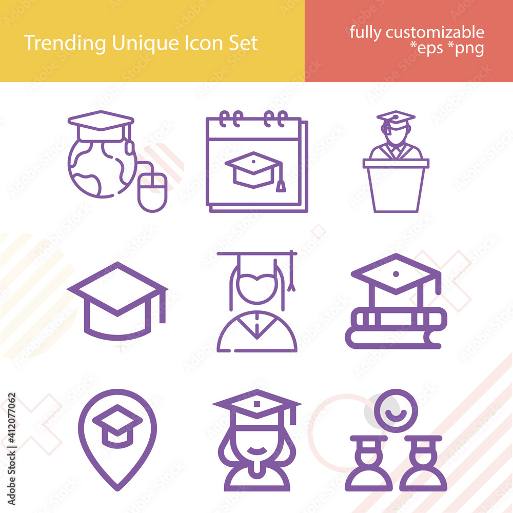 Simple set of commencement related lineal icons. Simple set of commencement related lineal icons.