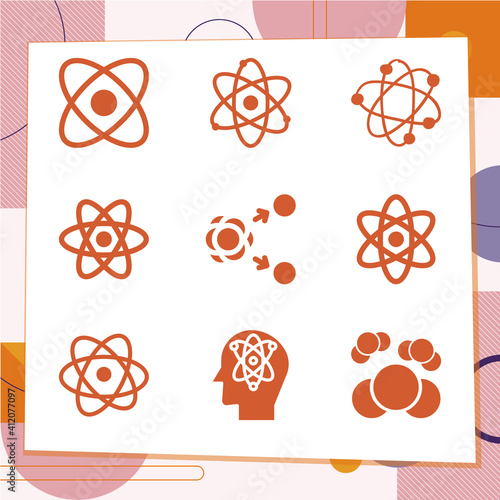 Simple set of 9 icons related to fundamental particle