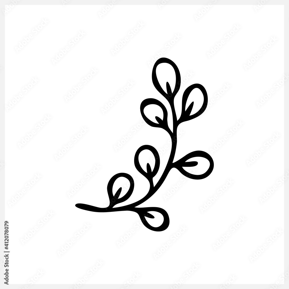 Doodle branch with leaves icon isolated on white. Sketch vector stock illustration. EPS 10