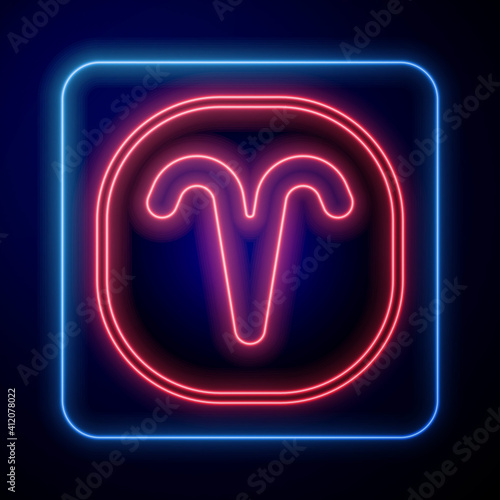 Glowing neon Aries zodiac sign icon isolated on black background. Astrological horoscope collection. Vector.