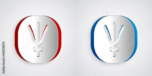 Paper cut Neptune planet symbol icon isolated on grey background. Astrology, numerology, horoscope, astronomy. Paper art style. Vector.