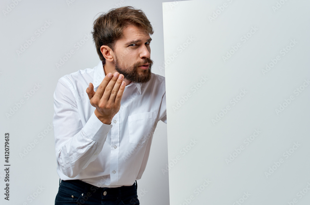 handsome man in white shirt advertising studio Copy Space handsome man in white shirt advertising studio Copy Space