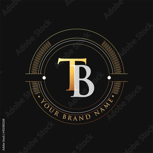 initial letter logo TB gold and white color, with stamp and circle object, Vector logo design template elements for your business or company identity.