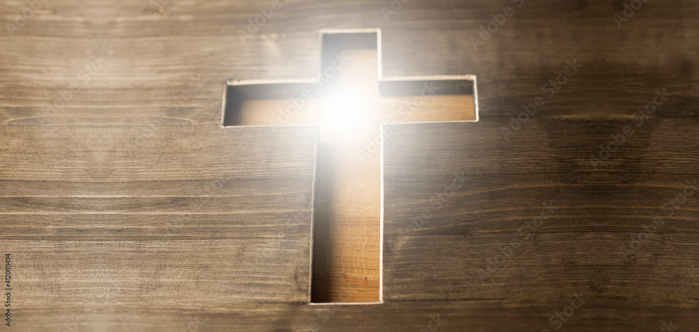 Wooden cross of Jesus. Calvary. Religious symbol