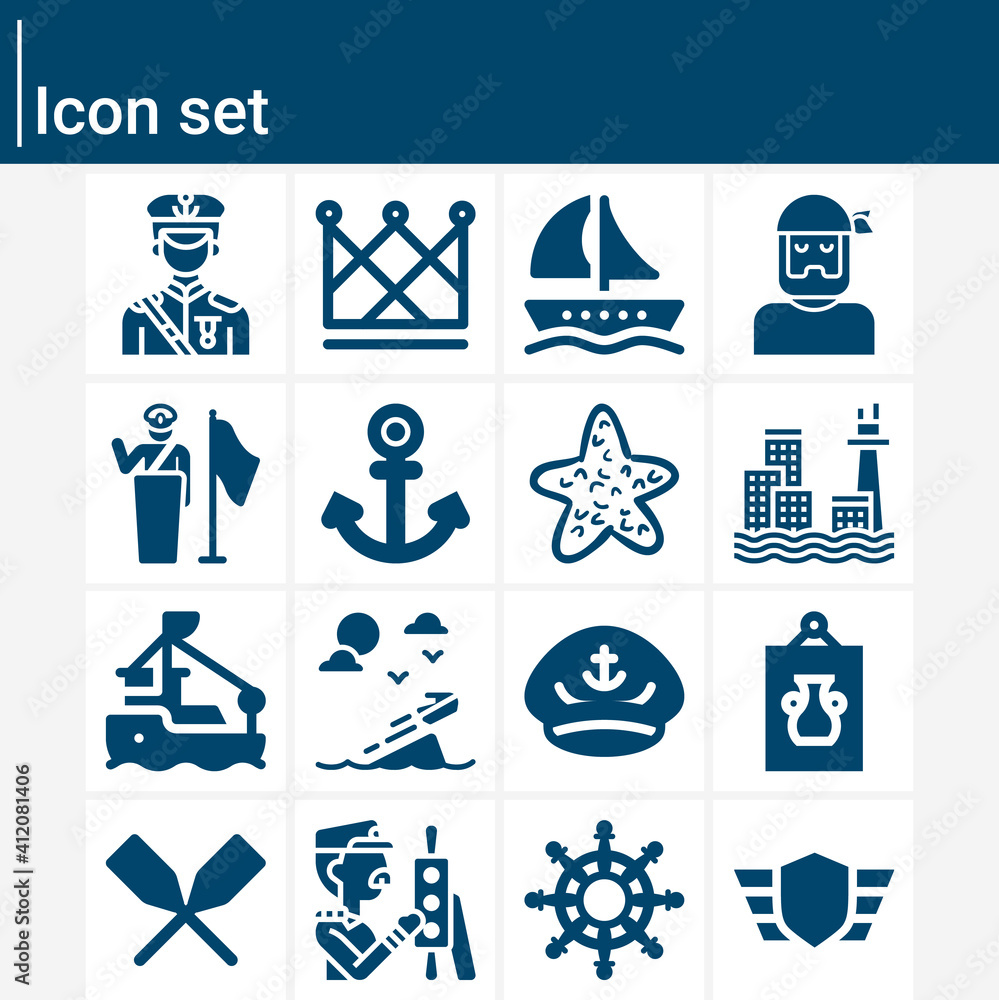 Simple set of sail related filled icons. Simple set of sail related filled icons.