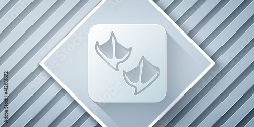 Paper cut Seagull paw footprint icon isolated on grey background. Paper art style. Vector.