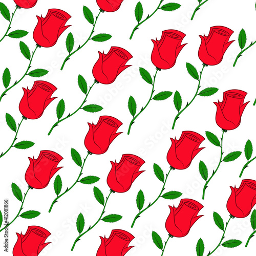 Pattern - roses drawn on a white background