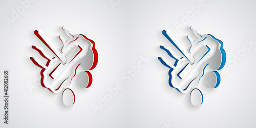 Paper cut Mop icon isolated on grey background. Cleaning service concept. Paper art style. Vector.