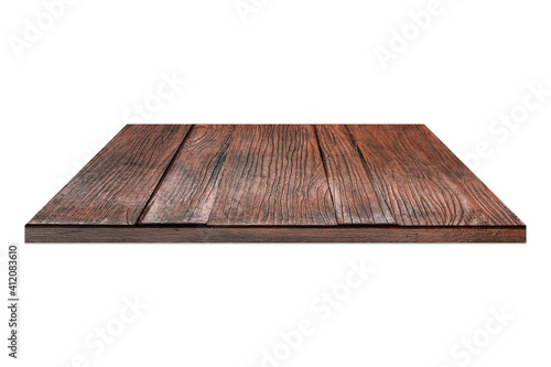 Brown Wood shelf isolated on white background with clipping path.