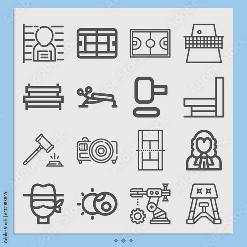 Simple set of tribunal related lineal icons.
