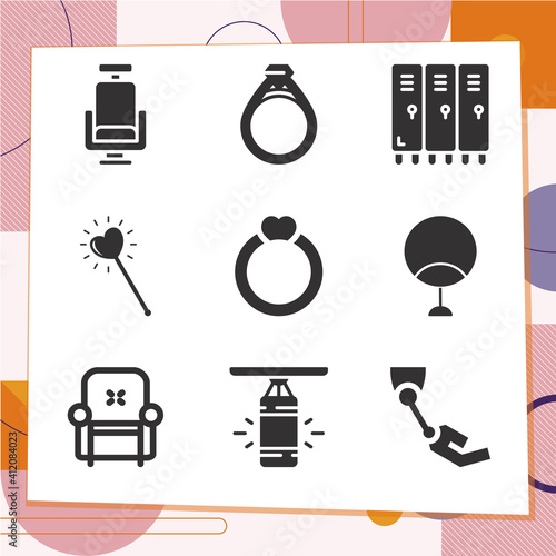 Simple set of 9 icons related to nest