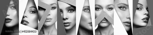 Black and white collage. young beautiful women