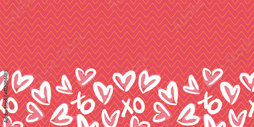 Valentine Love Heart XO Zigzag Frame Border Seamless Pattern