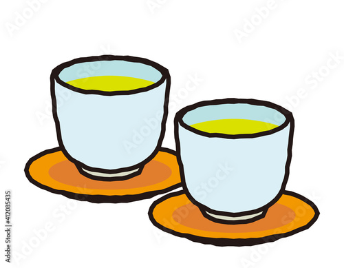 お茶の入った湯のみのベクターイラスト