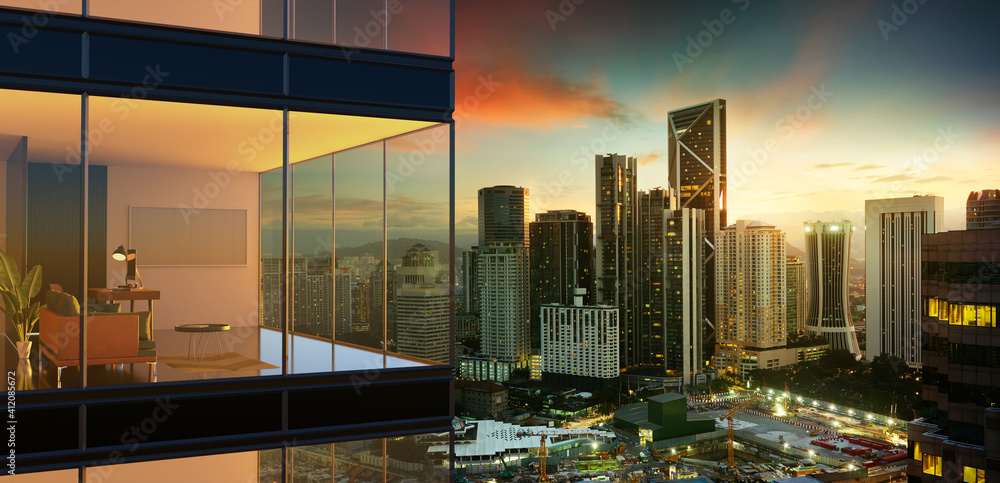 Panoramic view of beautiful evening cityscape Panoramic view of beautiful evening cityscape