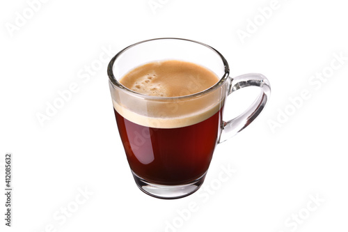 Glass cup of espresso coffee isolated on white background