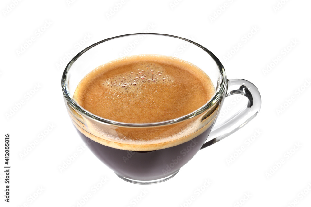 Top view of glass cup of espresso coffee isolated on white background Top view of glass cup of espresso coffee isolated on white background