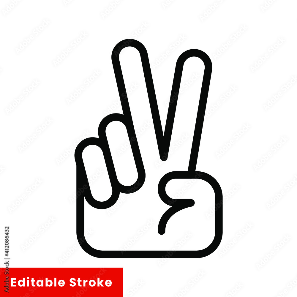 Hand gesture V sign for victory or peace line icon. Simple outline style for apps and websites. Vector illustration on white background. Editable stroke EPS 10 Hand gesture V sign for victory or peace line icon. Simple outline style for apps and websites. Vector illustration on white background. Editable stroke EPS 10