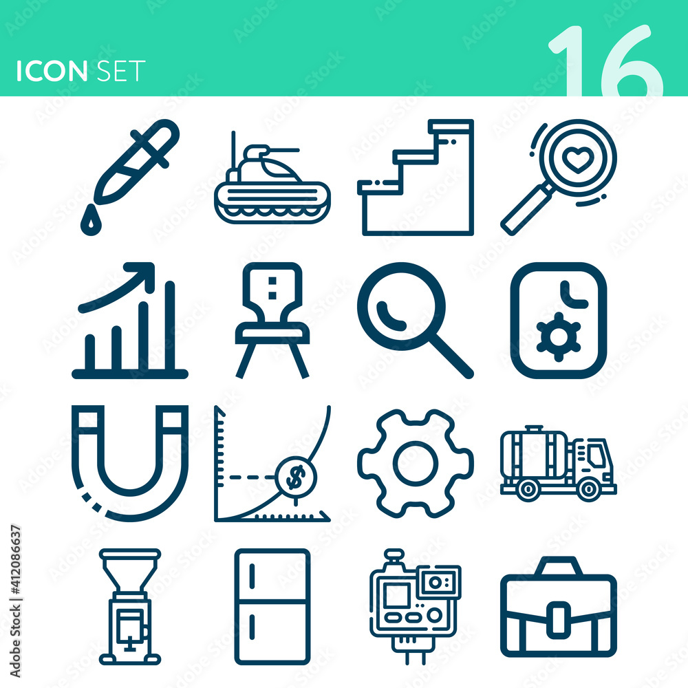 Simple set of 16 icons related to process Simple set of 16 icons related to process