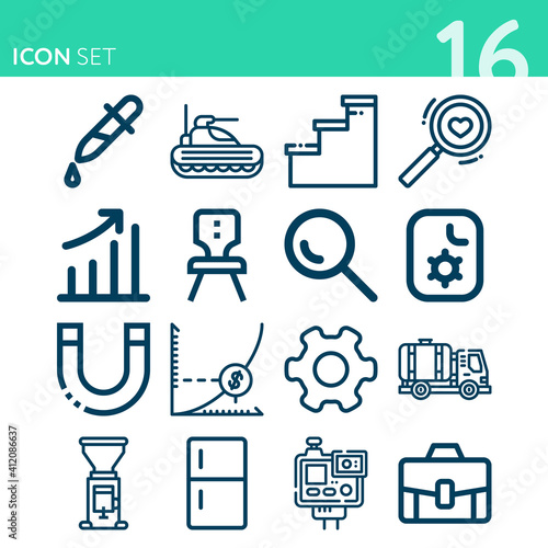 Simple set of 16 icons related to process